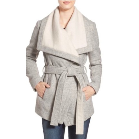 BCBGeneration Belted Two-Tone Wrap Coat - Picture 1 of 8